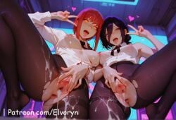 2girls ai_generated ass ass_grab big_ass big_breasts blue_eyes blush breast_grab breasts chainsaw_man clothes clothing cum cum_in_pussy cute cute_face duo exposed_breasts female female_focus large_ass large_breasts light-skinned_female light_skin long_hair looking_at_viewer makima_(chainsaw_man) male multiple_females multiple_girls nipples open_mouth orange_eyes pink_hair pink_nipples purple_hair pussy reze_(chainsaw_man) sexy sexy_body sexy_female younger_female
