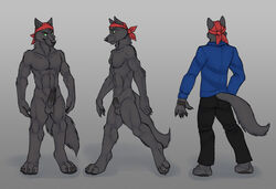 anthro bandana black_penis canine furry green_eyes high_resolution lupine_assassin male male_only penis solo tsaiwolf wolf