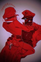 2boys caine_(the_amazing_digital_circus) coach_dictatorer_(the_amazing_digital_circus) cum dominant_male grabbing penetration ridding the_amazing_digital_circus tongue_out