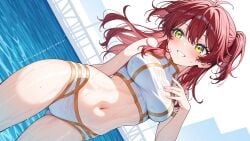 1girls ai_art ai_generated beachwear cleavage female_villain ginger_hair gundam_00 large_breasts nena_trinity red-haired_female red_hair villainess