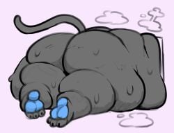 black_body black_cat black_fur blue_pawpads claws doggy_door fat fat_ass fat_female huge_ass huge_belly obese obese_female oc overweight overweight_female smokii stuck stuck_in_door sweat_clouds sweating sweaty sweaty_body tail thick_thighs