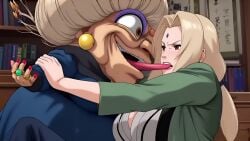 ai_generated anime blonde_female blonde_hair crossover forced forced_kiss forced_kissing french_kiss french_kissing hokage jabbaman58 kunoichi manga naruto naruto_shippuden ninja nonconsensual old_woman older_female pushing spirited_away struggle studio_ghibli tagme tongue tongue_in_mouth tongue_kiss tsunade_(naruto) tsunade_senju video woman_only yubaba yuri