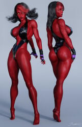 1girls 2019 3d abs ass big_ass big_breasts breasts female marvel red_she-hulk red_skin solo tiangtam