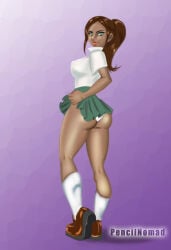 1girls 2018 alpha_teens_on_machines ass big_ass big_breasts breasts brown_hair catalina_leone dark-skinned_female dark_skin female nipple_bulge panties pencilnomad ponytail skirt skirt_lift solo