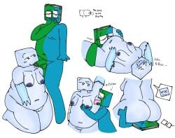 1futa 1girls armpits battle_for_dream_island bfdi book_(bfdi) chubby_female cunnilingus dickgirl eating_pussy embarrassed facesitting fat_ass futanari glasses ice_cube_(bfdi) licking licking_armpit licking_penis naughtycubey object_head object_shows oral trans_woman yuri