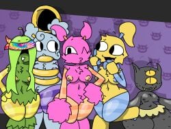 5girls big_blue_bubble big_breasts boogieworm42 chubby creature freckles fur hair_covering_eyes headband hidden_eyes hoola long_hair my_singing_monsters pomily pompom_(my_singing_monsters) rooba sooza tagme thick_thighs tootoo