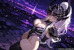 1girl ai_assisted ai_generated armor artist_name black_legwear breasts cleavage cleavage_cutout curvaceous curvy curvy_female curvy_figure ear_protection female helmet highleg large_breasts league_of_legends leotard long_hair looking_at_viewer miyuai night night_sky pauldrons ponytail purple_eyes shoulder_armor sky smile solo star_(sky) starry_sky syndra thick thick_ass thick_butt thick_hips thick_legs thick_thighs thighhighs thighs vambraces voluptuous voluptuous_female white_hair wide_hips wide_thighs