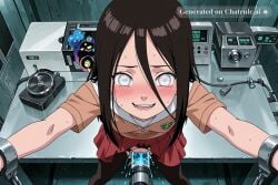 1girl ai_assisted ai_generated anime_coloring anime_screencap black_hair blush brown_jacket close doggystyle dominated facing_away facing_viewer female_only forced_orgasm hair_between_eyes harder high_quality highres long_hair looking_at_viewer looking_over_shoulder mouth_open naruto pantyhose petite_body red_skirt ripped_clothes rough skinny small_breasts small_tits smile solo solo_female standing stretching_pussy tiny_tits unable_to_move unable_to_resist viewed_from_above white_eyes young