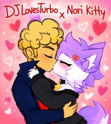 ai_generated anthro blonde blonde-haired_male blonde_hair blush couple couple_(romantic) cute domestic_cat felid feline furry human human_on_anthro interspecies kissing kit_community nori_kitty passionate passionate_couple passionate_kiss romantic romantic_ambiance romantic_couple tanned tanned_male tanned_skin