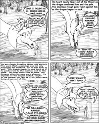 bondage canine closed_eyes comic dci dragon drooling english_text female fox macro male mammal monochrome oral penis sacrifice saliva scalie size_difference text