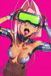 1girls blue_eyes color cyberpunk:_edgerunners cyberpunk_2077 cyberpunk_girl cyborg cyborg_girl female female_focus female_only hi_res long_hair looking_at_viewer pink_hair slim_waist solo solo_female talia_yang tan_body tan_skin thick_thighs