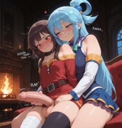 1female 1futa 1girl 1girls :3 ai_art ai_generated aqua_(konosuba) aqua_eyes aqua_hair balls ballsack bigger_dom bigger_female civitai cock dickgirl dominant dominant_female female femdom foreskin futa_on_female futa_with_female futanari handjob heavy_blush heavy_breathing hi_res high_quality high_resolution highres huge_cock huge_penis imminent_oral imminent_orgasm imminent_sex kono_subarashii_sekai_ni_shukufuku_wo! konosuba looking_at_penis looking_down megumin nervous patreon penis precum precum_drip precum_string self_upload sitting sitting_on_lap sitting_on_person size_difference small_breasts smaller_futa smug stable_diffusion submissive submissive_futa uncensored uncircumcised uncut upscaled yuckle