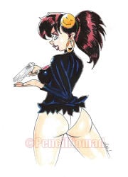 1girls ass big_ass body_bags female gun latina panda_delgado panties pencilnomad solo traditional_media_(artwork)