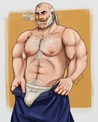 bara brawl_stars bulge erection hair muscular nipples sam_(brawl_stars) seductive seductive_look underwear