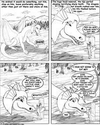 bondage canine comic dci dragon english_text female fox loe_skill macro male mammal monochrome oral penis sacrifice scalie scared size_difference text