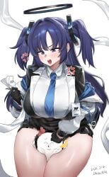 1boy 1girl angry big_breasts blue_archive blush gloves halo huge_breasts meme meme_reference sensei_(blue_archive) shangdi_de_fa_zhang thick_thighs yuuka_(blue_archive)