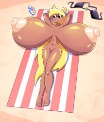 1girls areolae blonde_hair booby_quest breasts breasts_bigger_than_head closed_eyes commander_vanilla_(drshanks24) dark-skinned_female dark_skin drshanks24 enormous_breasts female female_only gigantic_breasts hi_res hyper_breasts large_areolae long_hair lying lying_on_back nude puffy_areola pussy skinny_with_big_breasts solo sunbathing thick_thighs very_high_resolution wide_hips