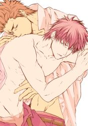 2boys gay gintama hijikata_toshiro kissing kondou_isao kumi_(pixiv) looking_at_another looking_back male male_only open_pants open_shirt restricted_palette toned toned_male topless topless_male unbuckled_belt yaoi