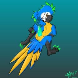 3_toes absurd_res anthro anus ara_(genus) ass avian beak bioluminescence bird bird_feet blue-and-yellow_macaw blue_body claws feathers feet genitals glowing glowing_anus glowing_claws glowing_genitalia glowing_penis green_claws hi_res macaw male meatyr mitchell_(meatyr) neotropical_parrot nervous_smile parrot penis presenting presenting_hindquarters presenting_penis solo spread_legs spreading tail_feathers toes true_parrot yellow_body yellow_feathers