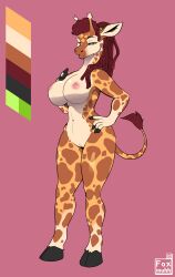 absurd_res anthro big_breasts breasts clitoris clothed clothing curvy_figure digital_media_(artwork) female foxinuhhbox genitals giraffe giraffid hair hi_res mammal model_sheet nipples no_underwear pink_nipples pose pussy red_nipples sheet_(disambiguation) standing