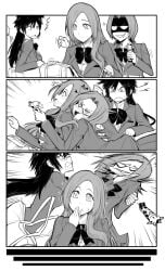 3girls 3koma angry arisawa_tatsuki bag bleach blush breast_grab breasts chizuru_honsho clenched_teeth comic doujinshi female grabbing groping high_resolution honshou_chizuru inoue_orihime long_hair megane molestation multiple_girls open_mouth school_bag school_uniform shaded_face short_hair tatsuki_arisawa teeth uniform yuri yuriwhale