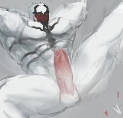 1boy anmei_ftnn anti-venom blush faceless inviting inviting_to_sex looking_at_another male male_only marvel marvel_comics muscular nude solo solo_focus symbiote