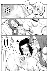 !! ...! 3girls 3koma bleach blush breast_grab breast_sucking breasts comic doujinshi female grabbing groping high_resolution inoue_orihime karin_kurosaki kurosaki_karin kurosaki_yuzu large_breasts long_hair multiple_girls nipples open_mouth short_hair sink sisters surprised tied_hair twins twintails yuri yuriwhale yuzu_kurosaki