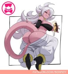 1girls android_21 ass breasts bubble_butt clothed clothing curvaceous dat_ass donut dragon_ball dragon_ball_fighterz eating female female_only food footwear genitals high_heels humanoid majin majin_android_21 panties pants_down pink_body pink_skin pussy red_eyes schpicy solo solo_female underwear