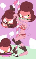 baroness_von_bon_bon bondage bound cuphead_(game) deviantart female female_focus female_only food force_feeding gag gagged redstheatre restrained solo solo_female solo_focus tied tied_to_pole tied_up