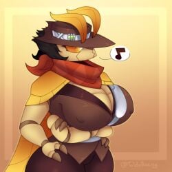 4_arms ass bandana big_breasts brawlhalla breasts brown_clothing cowboy_hat exposed_breasts furry insect_girl insects no_humans red_bandana reno_(brawlhalla) rule_63 thick_thighs toldohorny video_games wide_hips yellow_eyes