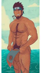 1boy abs balls bara beard big_balls big_pecs big_penis black_hair blue_headband body_hair brown_eyes chest_hair cock_ring covering_crotch cum cum_drip cum_dripping cum_dripping_from_penis cumdrip dilf erect_penis facial_hair flaccid forehead_protector gay grey_loincloth grey_underwear hairy hairy_abs hairy_arms hairy_ass hairy_chest hairy_hands hairy_legs hairy_male hairy_stomach hairy_thighs hanging_balls hanging_penis headband huge_balls huge_cock huge_penis human human_only loincloth loincloth_only male male_chest male_only manly mature mature_male minkoni2 muscles muscular muscular_male muscular_thighs naruto naruto_(series) naruto_shippuden ninja nipples pecs pectorals penis pubic_hair sarutobi_asuma smile smiling solo solo_focus solo_male standing teeth teeth_showing thick_eyebrows underwear underwear_only water