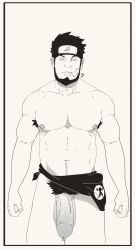 balls beard big_balls big_penis cigarette cigarette_in_mouth facial_hair flaccid gay headband loincloth loincloth_aside male male_only minkoni2 monochrome muscles muscular naruto naruto_shippuden ninja no_color penis sarutobi_asuma solo solo_male uncircumcised uncut