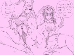 alternate_costume bunny_ears bunny_girl bunnysuit dialogue dragon_blanche english_text fire_emblem fire_emblem_awakening fire_emblem_echoes:_shadows_of_valentia fire_emblem_heroes nintendo official_alternate_costume sonya_(fire_emblem) sonya_(spring)_(fire_emblem) text tharja_(fire_emblem) tharja_(spring)_(fire_emblem)