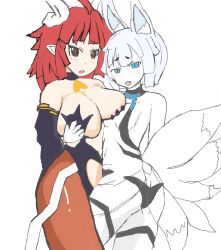 2girls breasts demon_girl demon_horns demon_wings disgaea disgaea_rpg fox_ears fox_girl fox_tail groping groping_breasts la_pucelle_tactics large_breasts multi_tail multiple_girls nine-tails_(disgaea) nippon_ichi_software overlord_priere priere sakuya_(disgaea_rpg) small_breasts takumi_munato yuri