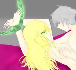 1boy1girl ambiguous_consent angry blonde_hair chains glynda_goodwitch green_eyes ozpin rwby white_hair