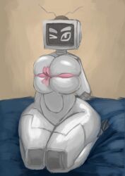 big_breasts el_ultimo_tvnauta eye_contact eyebrows female female_only gift grey_body grey_skin motomami perfectos_desconocidos robot robot_girl rule_63 simple_background tv_femina_(el_ultimo_tvnauta) tv_head