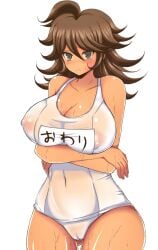 afuro alternate_version_available blush breasts cameltoe competition_swimsuit danganronpa danganronpa_2:_goodbye_despair embarrassed large_breasts nipple_bulge one-piece_swimsuit owari_akane school_swimsuit see-through_clothing see-through_swimsuit smooth_skin super_danganronpa_2 swimsuit tanned tanned_female tanned_skin thick_thighs thighs visible_nipples wet_skin white_swimsuit