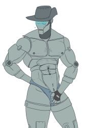 1boy bara beefy glowing_eyes hat machine male male_only metal mostly_nude muscular_male power_symbol robot sniper_bot sniper_robot sniperstalker tagme team_fortress_2 transparent_background underwear underwear_only