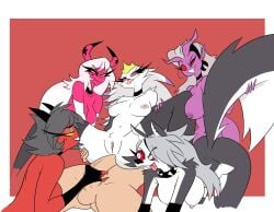 1boy 5girls absurd_res anal anal_sex anthro aptom7747 ass balls big_breasts big_butt breasts canid canid_demon canine claws crown demon demon_girl feathers female female_penetrated fffffm_sixsome fluffy fluffy_tail fur genitals grey_body grey_fur grey_hair group hair harem hellhound helluva_boss hi_res horn huge_cock human human_on_anthro human_on_humanoid humanoid imp interspecies light-skinned_male loona_(helluva_boss) male male/female male_human/female_anthro male_human/female_demon male_human/female_humanoid male_penetrating male_penetrating_female mammal mature_female mayberry_(helluva_boss) milf millie_(helluva_boss) multicolored_body multicolored_fur multiple_girls nipples nude open_mouth open_smile penetration penile penile_penetration penis_in_ass pink_eyes pussy red_body sex simple_background sixsome smile stella_(helluva_boss) succubus thick_thighs tongue tongue_out two_tone_body two_tone_fur unseen_male_face verosika_mayday_(helluva_boss) white_body white_feathers white_fur wolf