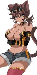 afuro breasts cat_ears cat_girl cat_tail cleavage cosplay danganronpa danganronpa_2:_goodbye_despair large_breasts owari_akane shamu_meruruusa_(cosplay) skimpy_clothes straight_hair super_danganronpa_2 tanned tanned_female tanned_skin