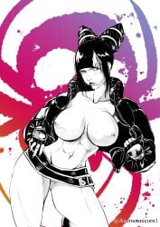 1girls anemounicorn1 busty capcom female female_focus female_only hourglass_figure juri_han line_art no_bodypaint solo street_fighter street_fighter_6 tagme wide_hips