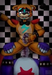 2022 2boys animatronic anthro bear bigger_male black_nose blush blush_lines bodypaint bowtie bracelet cum cum_inside digital_drawing_(artwork) facepaint fangs five_nights_at_freddy's five_nights_at_freddy's:_security_breach gay gay_domination gay_sex genital_fluids glamrock_bonnie_(fnaf) glamrock_freddy_(fnaf) handjob handjob_while_penetrated hands_on_thighs heart_eyes humanoid_genitalia humanoid_penis looking_pleasured looking_up machine male male/male male_only male_penetrated male_penetrating male_penetrating_male masturbating_while_penetrated masturbation on_floor open_mouth orange_body orange_fur penis_size_difference purple_body purple_fur rabbit robot sex_on_floor sharp_teeth shoulder_pads size_difference smaller_male spiked_bracelet stasstalin