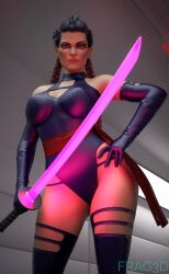 1girls 3d apex_legends ass big_breasts braided_hair cosplay female female_only frag3d loba loba_(apex_legends) loba_andrade marvel marvel_comics psylocke psylocke_(cosplay) respawn_entertainment solo straight_hair thick_thighs video_games x-men