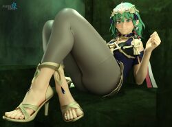 3d byleth_(fire_emblem) byleth_(fire_emblem)_(female) crossed_legs enlightened_byleth_(female) feet female finura_arts fire_emblem fire_emblem:_three_houses foot_fetish foot_focus green_eyes green_hair heels heels_fetish heels_focus high_heels highres looking_at_viewer nintendo open_toe_shoes presenting presenting_feet sitting sothis_(fire_emblem)_(cosplay) thighs toenails toes