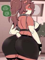 anthro ass big_butt blush bodily_fluids breasts brown_hair cricetid female genital_fluids hair hamster hi_res huge_butt mammal nimzy noms_(nimzy) pussy_juice rear_view rodent solo