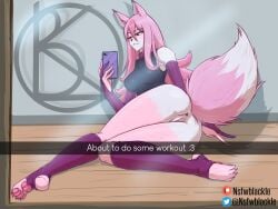 absurd_res anthro anus ass big_breasts big_butt blackle bottomless brand_new_animal breasts canid canine cellphone feet female fox fur furry genitals gesture hair hi_res mammal multicolored_body multicolored_fur nazuna_hiwatashi pawpads phone pink_body pink_fur pink_hair pussy raised_tail red_eyes selfie smile solo stirrup_legwear stirrup_socks stirrup_thighhighs studio_trigger tagme text toeless_legwear toeless_socks two_tone_body two_tone_fur v_sign white_body white_fur