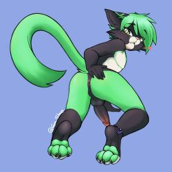 absurd_res aevyn anklet anthro anus ass balls black_body black_claws black_ears black_fur black_penis claws countershading erection facial_markings felid fur gea_stars genitals girly green_ears green_eyes green_hair green_legs green_markings green_pawpads green_tail hair hand_on_butt head_markings heart hi_res humanoid_genitalia humanoid_penis jewelry kneeling looking_at_viewer looking_back looking_back_at_viewer male mammal markings multicolored_body multicolored_ears pawpads penis perineum pink_nose presenting presenting_hindquarters solo spread_butt spreading white_body white_countershading white_toes