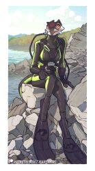 1girls anthro beach big_breasts bodysuit breasts darbaras eliseheider female female_focus female_only fins flippers gloves scalie scuba sitting solo swimming_fins tagme wetsuit