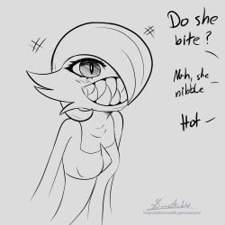 anthro big_eyes black_and_white doktor_malefic flat_chest funny gardevoir grin huge_eyes menacing monochrome nintendo no_sex pokemon pokemon_(species) scary_face sharp_teeth sketch small_breasts smile teeth teeth_showing text toothy_grin