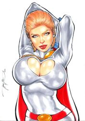 1girls alternate_universe big_breasts blonde_hair boob_window clothed clothing dc_comics ed_benes_studio female female_only fully_clothed jeferson_lima justice_league kara_zor-el looking_at_viewer power_girl seductive_eyes seductive_look short_hair solo solo_female white_leotard